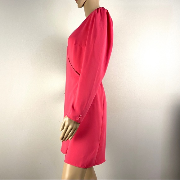 NEW TOPSHOP PINK CREPE WRAP MINI DRESS - Picture 4 of 7